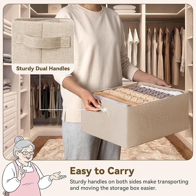 GRANNY SAYS Storage Baskets with Metal Frame, Closet Organizer Bins, Decorative Clothes Storage Bin, Foldable, Sturdy, for Organizing Living Room, Bedroom, Blankets, Books Storage, Light Taupe, 2-Pack