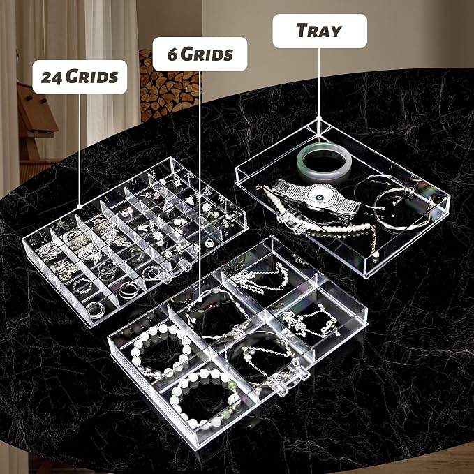 Clear Acrylic Jewelry Storage Box, Earring Jewelry Organizer with 5 Drawers, 5-Layer Jewelry Box for Women, Earring Display Holder for Earrings Ring Bracelet Necklace Transparent Display Storage Case