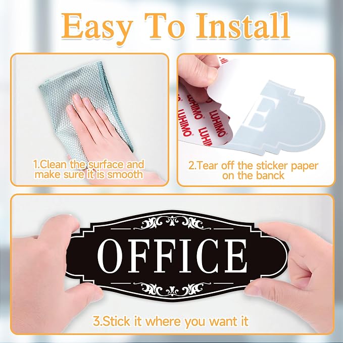 The Office Door Sign for Home and Business，Self-Adhesive Waterproof and Fade-Resistant Modern Office Sign Sticker for House，Business，Door, Window Black