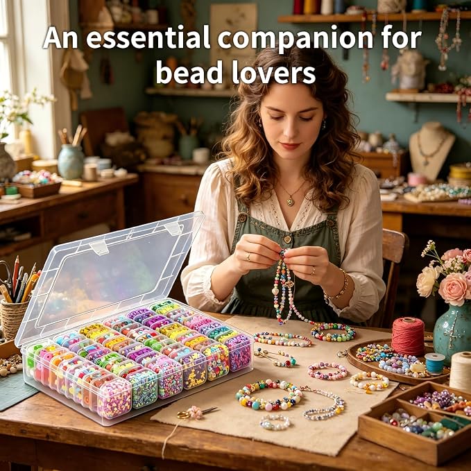 Bead Organizer Box, 61pcs Clear Plastic Storage Containers Set, Large Capacity Small Bead Organizers and Storage Cases with Labels, for Jewelry, Crafts, Diamonds Storage