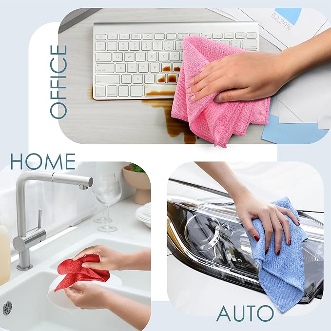 Hearth & Harbor Microfiber Cleaning Cloth, Microfiber Towels for Cars 12 Pack Washcloths, Blue Cleaning Rags, Reusable Microfiber Towel, Microfiber Cloth Rags, 12''x12'', (V-HH-Cloth-M-12-Blu)