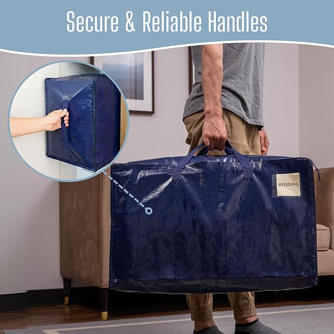 VENO 2 Pack Extra Large Heavy Duty Moving Bags with Wide Opening & Reinforced Handles, Reusable Storage Tote Bags with Strong Zippers for Clothes, College Dorm Essentials & Moving Supplies