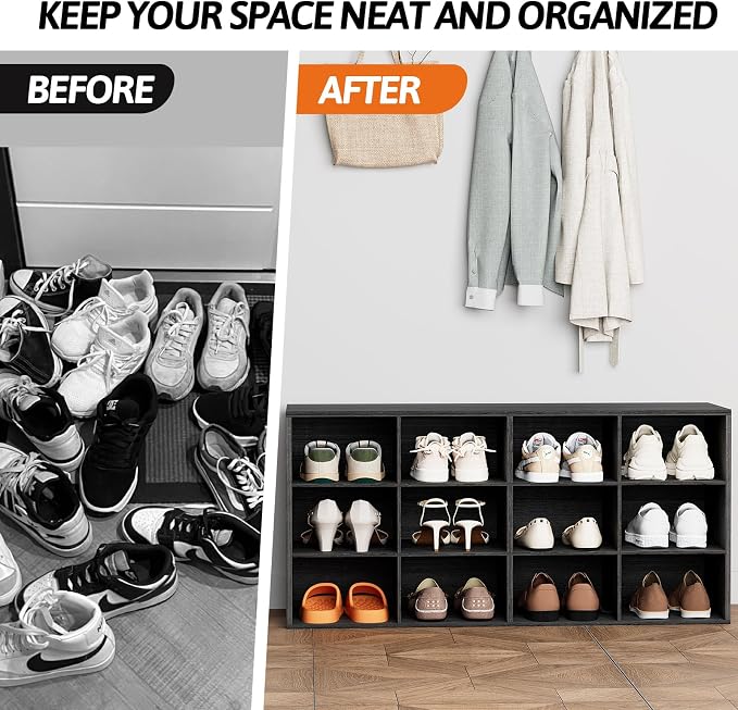 Aenuert 12-Cubby Shoe Rack, 3-Tier Wood Shoe Organizer, Multifunctional Shoe Organizer Bench for Entryway, Mudroom, Hallway, Closet,36.22 * 11.81 * 17.72 Inch,Black