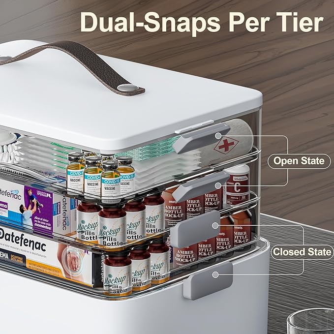 CTIME 4-Tier Extra-Large Medicine Organizer with Portable Pill Case Empty | Double Capacity for Family Needs; BPA-Free Safety; Clear Visible Lids; Neatly Categorized; Home & Travel Essentials; Gift