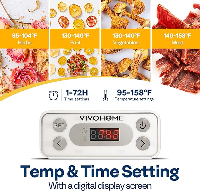 VIVOHOME Electric 5 Trays Food Dehydrator Machine, 400W Hydrator Machine with 72H Digital Timer and Temperature Control for Fruit Vegetable Meat Jerky Herb Beef Mushroom, White