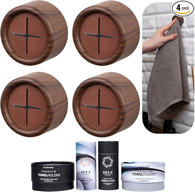 HEFA Towel Holder & Hooks - Kitchen & Bathroom Organization Set, 4 Pack , Gadgets