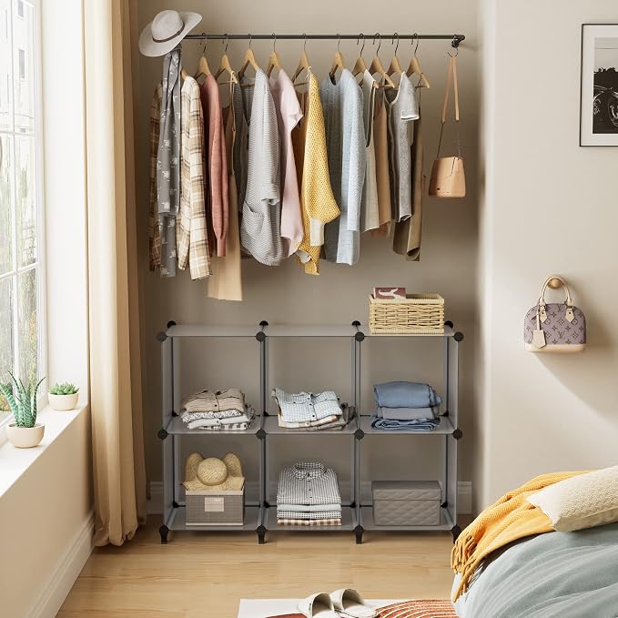 HOMIDEC Closet Organizers and Storage, 9 Cube Storage Organizer, Grey | Portable Closet Organizer, Storage Cubes Shelves, for Bedroom, Kids Room, Bathroom, Wardrobe