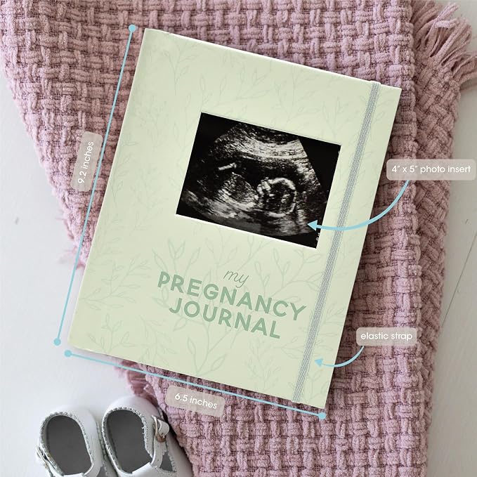 Pearhead My Pregnancy Journal, Guided Pregnancy Memory Book with Sonogram Photo Insert, Trimester Milestone Tracker & Keepsake for Expecting Moms, Baby Shower Gift, Sage Green Leaf