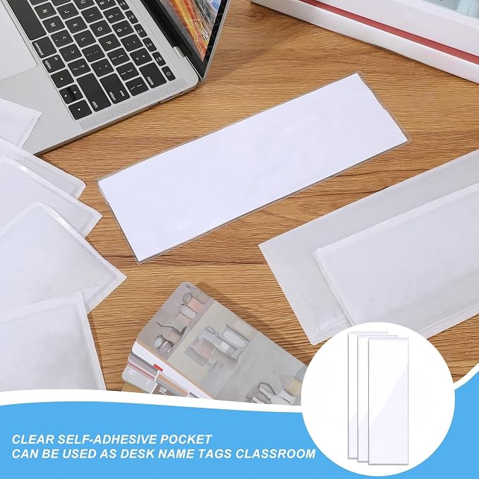 Chinco 30 Pcs Self Adhesive Pockets, Bin Labels for Storage Bins, Clear Pocket Label Sleeves, Plastic Index Card Holder with Top Open for Organizing Bins Box Drawer(13.5 x 4.73 Inch)