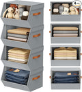 Stackable Closet Organizers and Storage Bins, Open Front Closet Shelf Organizer System With Steel Frame, Clothes Storage Basket Fabric, Collapsible Closet Drawers for Wardrobe, Nursery ,Toy, 4 Pack