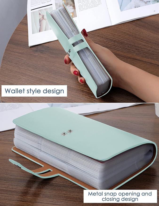 RFID Credit Card Holder, Leather Business Card Organizer with 96 Card Slots, Credit Card Case for Managing Your Different Cards and Important Documents to Prevent Loss or Damage (Light Green)