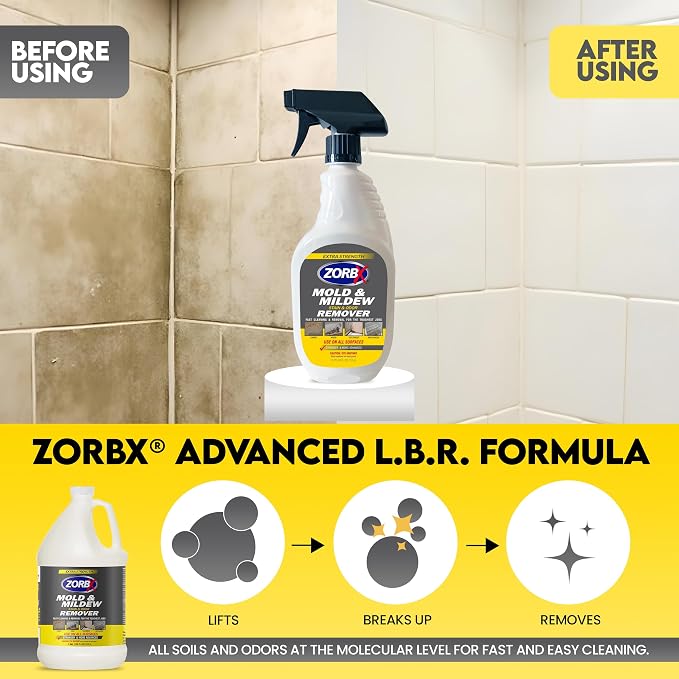 ZORBX Extra Strength Remover & Cleaner Spray 24 FL Oz – Scrub Free Formula - Bleach Free Stain & Smell Eliminator for Shower, Bathroom, Ceiling, Carpet, Cars, Walls & Wood | Bleach Free Stain & Smell Eliminator for Shower, Bathroom, Ceiling, Carpet, Fa...