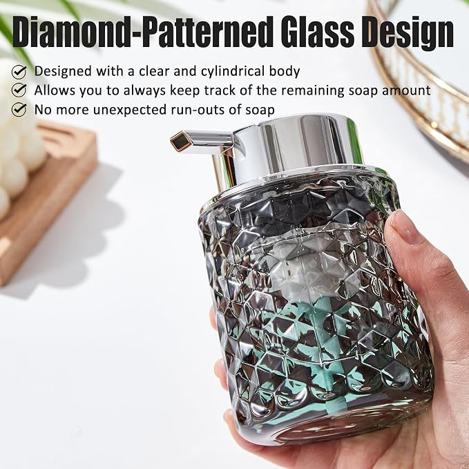 Malachi Foaming Hand Soap Dispenser, Refillable Clear Glass Foam Pump Bottle for Hand Soap, Dish Soap, Body Wash, Shampoo, Facial Cleanser & Baby Wash, Multi‑use for Bathroom, Kitchen & Commercial Use