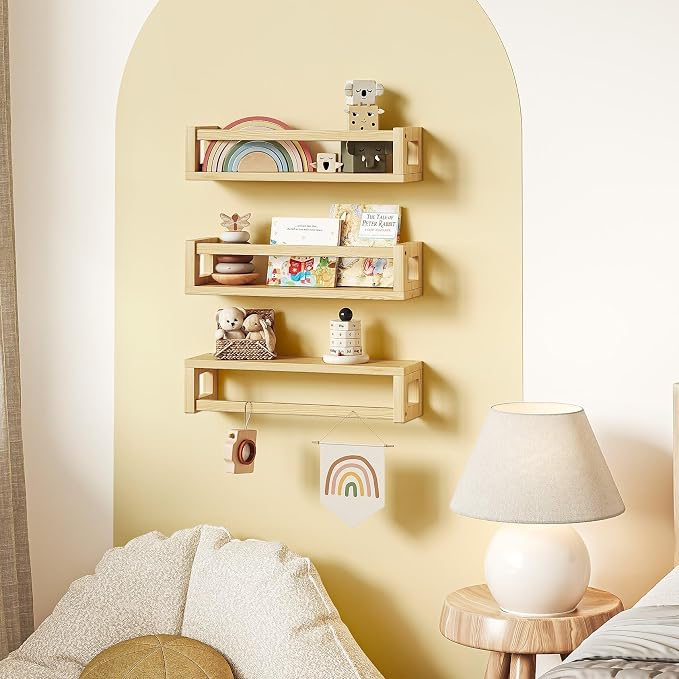TidyCorner Upgraded Thick Floating Shelves, Solid Wood Bookshelf for Wall, Floating Book Shelves Use as Wall Shelves for Bedroom, Living Room, Kitchen, Books, Spice Rack & Decor - NaturalWood