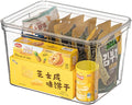 Basicwise Clear Storage Container with Lid For Kitchen Pantry Cabinet & Fridge Storage For Organizing Snacks Produce Supplies Or Essentials Durable Bin For Home Dorm Apartment Or Office Use, Large