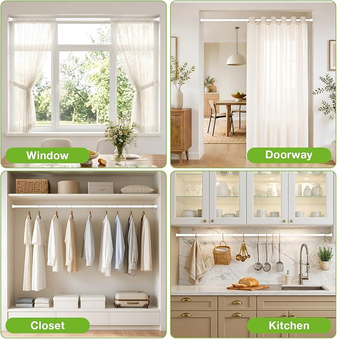 1Pcs Spring Tension Curtain Rod, Shower Curtain Rod 16-37 Inch, Spring Loaded Curtain Rod No Drilling, Adjustable Diameter Tension Rod for Windows Bedroom Bathroom Doorway Closet, White