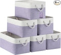 15x11x10 In Foldable Fabric Large Storage Bins with Handle 6 Pack | Organizer Baskets, Sturdy Metal Strand, Cardboard Support Molding, Storage Baskets for Shelves, Closet, Bedroom, White/Purple