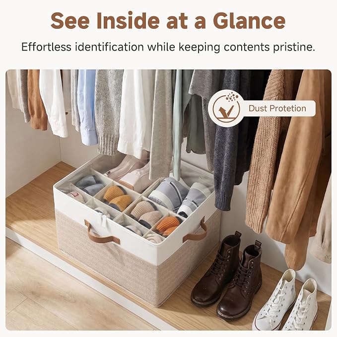 StorageWorks Shoe Organizer for Closet, Brown & White | Foldable, Adjustable Dividers, For Heels & Sneakers, Fits 16-32 Pairs