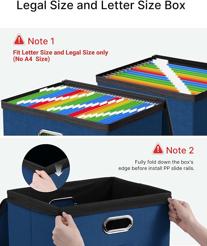 Oterri File Organizer Boxes with Lids, File Box with Mesh Pockets, Document Organizer Box for Letter Size Folders, Zippers Important Document Organizer (Dark Blue, Large-2 Pack Without Folders)