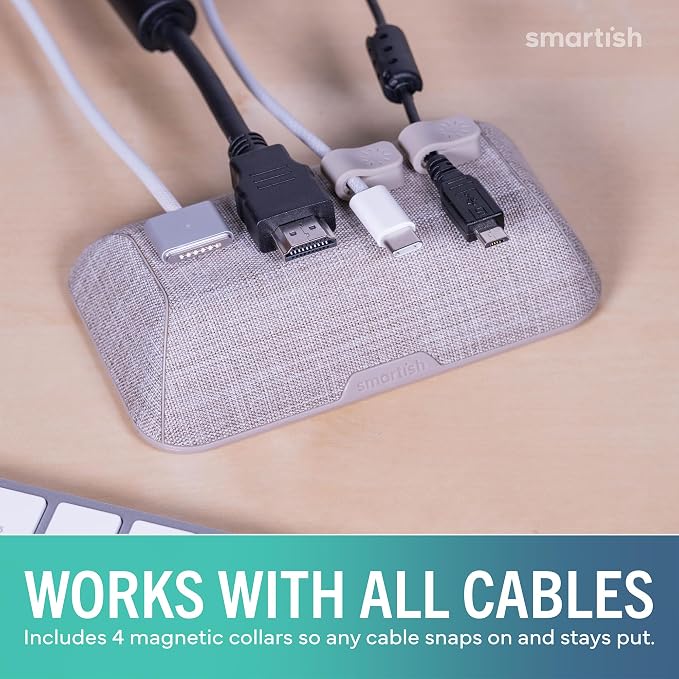 Smartish® Magnetic Cord Holder - Bigger Cable Wrangler Organizer with Magnet Clips for Charger Management on Desktop, Nightstand - Holds 6+ Cables - Lightly Toasted Beige