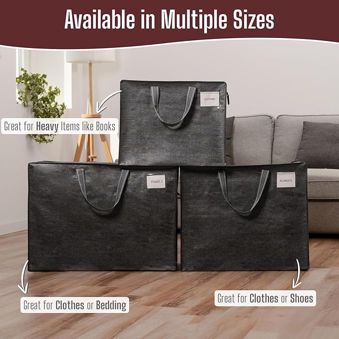 VENO 4 Pack Heavy Duty Moving Bags, Storage Bags, Packing Supplies, Top Zipper, Storage Totes for Camping, Clothes, Bedding, Comforters, Pillows (27 Gallon Dark Gray, 4 Pack)