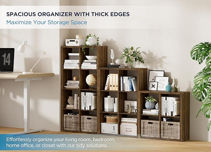 5 Cube Storage Organizer Single Row, Cube Shelf with Heavy-Duty Thick Boards, 13.31" L x 9.37" W x 60.55" H, Smooth Easy-Clean Panels, Simple Assembly, for Living Room Bedroom Office, Brown