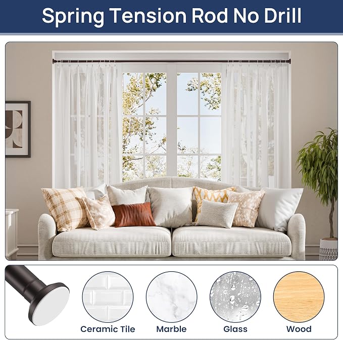 ENJOYBASICS Shower Curtain Rod 30 to 88 Inches, Stainless Steel Adjustable Spring Tension Rods No Drill for Bathroom, Closet, Window, Room Divider, Never Rust, Non Slip, Bronze