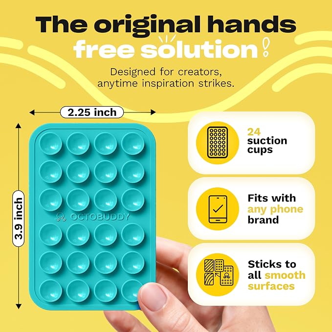 OCTOBUDDY Classic - Silicone Suction Phone Case Adhesive Mount - Hands-Free, Strong Grip Holder for Selfies & Videos - iPhone & Android Compatible - 2.25″ x 3.25″, Wisteria
