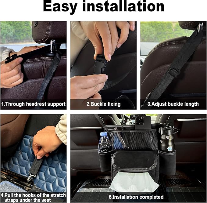 Car Handbag Holder Between Seats Suede Large Capacity Car Purse Holder Automotive Consoles, Fits Between Front Seats, Holds Wallet, Phone & Essentials (Black)