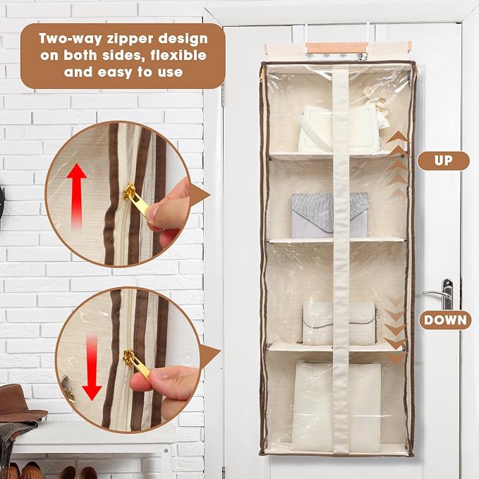 Silkfly 2 Pack Hanging Purse Organizer for Closet Clear Handbag Storage Hanger with Zipper Holder over The Door Wardrobe Tote Bag Storage Holder for Bedrooms Living Room