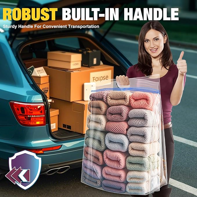 15 Gallon Large Storage Bags, 24" x 24" Clear Plastic Zipper Bags with Handles, Extra Large XL Heavy Duty for Travel Home Moving, Pack of 12
