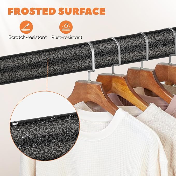 Heavy Duty Closet Rod 17-70 Inches, Adjustable, Black | Metal,1.1 Inches Diameter, Suitable for Wardrobes, Laundry