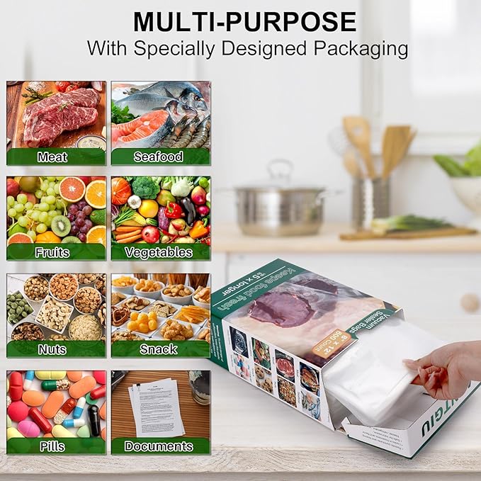600 Vacuum Sealer Bags For Food 8x12 Inch, BPA Free Quart Freezer Sealed Bags, Compatible with All Heat Vacuum Sealers Machine, Heavy Duty, Ideal for vac storage, Meal Prep or Sous Vide
