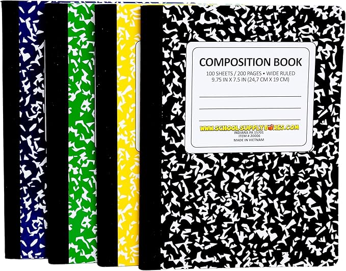 Elementary School Writing Bundle | 1 Box - 51 Pieces per Box | School Supply Boxes - Back to School Essentials | Includes Composition Books, Loose Leaf Paper, Index Cards, 12 ct. Pens & More