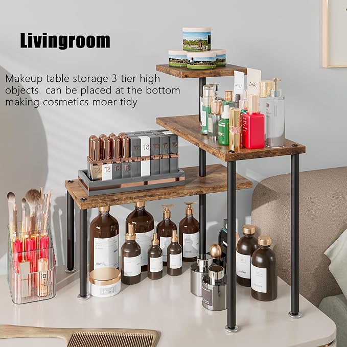 3-Tier Adjustable Countertop Organizer Corner Shelf | Countertop Organizer and Storage Rack for Kitchen, Bathroom, Over Sink, Coffee Bar, Spice Rack, Dresser Table