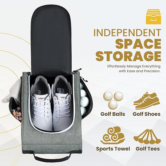 Golkcurx Golf Shoe Bag Travel Sport Shoe Carrier Bags for Men Women, Grey | Zippered, Side Accessory Pockets, for Socks, Tees, Golf Balls, Travel Sport Shoe Carrier, Golf Accessories, Golf Gifts
