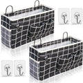 Kanrichu 2pcs Large Wall Hanging Organizer Bag, Linen Fabric Door Hanging Storage Baskets with Pockets, Waterproof Bin for Kitchen, Bedroom, Office, RV Camper (Black)