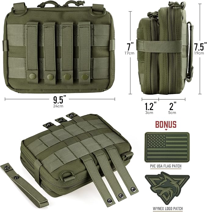 WYNEX Tactical Large Admin Molle Pouch of Double Layer Design EDC Organizer | Molle EDC EMT Utility Pouches with Map Sleeve Modular Tool Bag Large Capacity Flag Patch Included