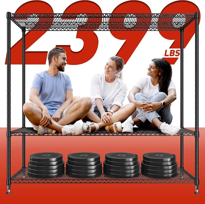 REIBII 60''W Storage Shelves 2399LBS Metal Shelving Unit with Wheels & Feet, 4 Tier Garage Shelving Heavy Duty Adjustable Wire Shelf for Pantry Kitchen Garage, 60" W x 17.7" D x 65.5" H, 2 Pack