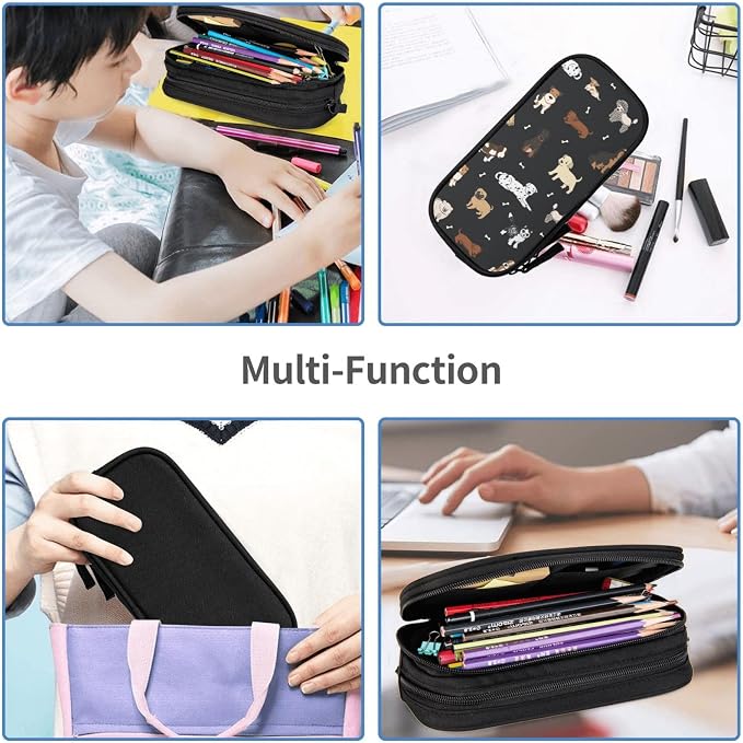 Perinsto Cute Dogs Animals Pencil Case Big Capacity Multi Compartment Stationery Box Pencil Pouch Holder Desk Organizer For School Office Home