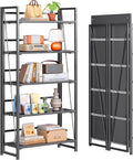 4NM No Assembly Folding Bookshelf, 5-Shelf 62.2" H Collapsible Foldable Bookcase Storage for Small Spaces, All Black