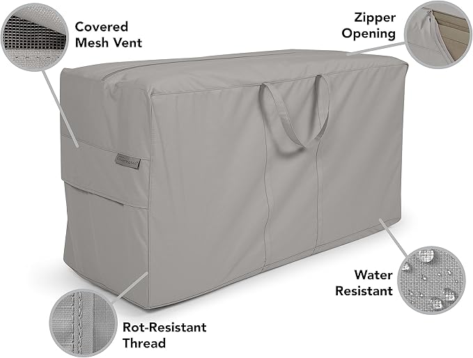 Covermates Ultima Cushion Storage Bag – 600D Ripstop Polyester, Waterproof Zipper, Heavy Duty Patio Cushion Storage with Handles & Vent, 48Wx 16D x 22H, Ripstop Grey