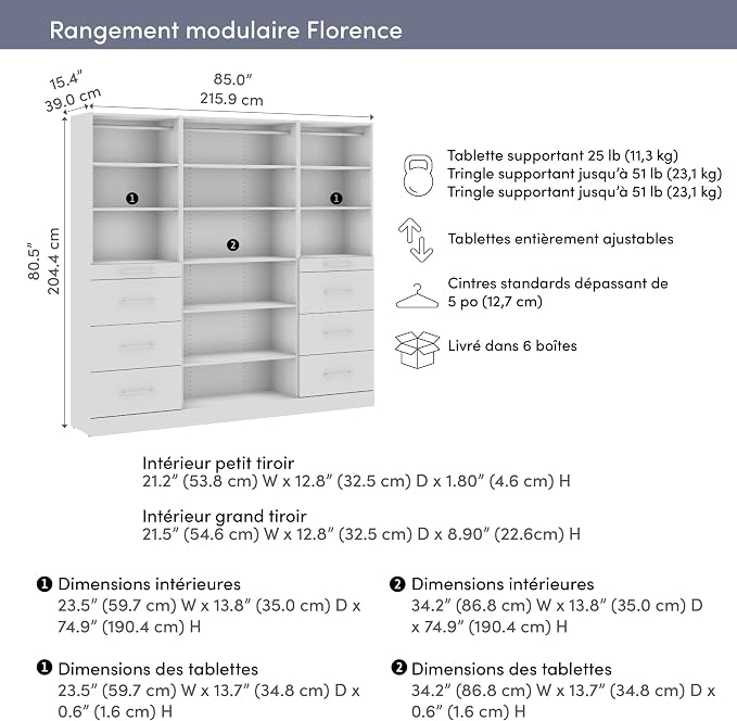 Bestar Florence 85W x 16D Closet System with Drawers Slab - Engineered Wood