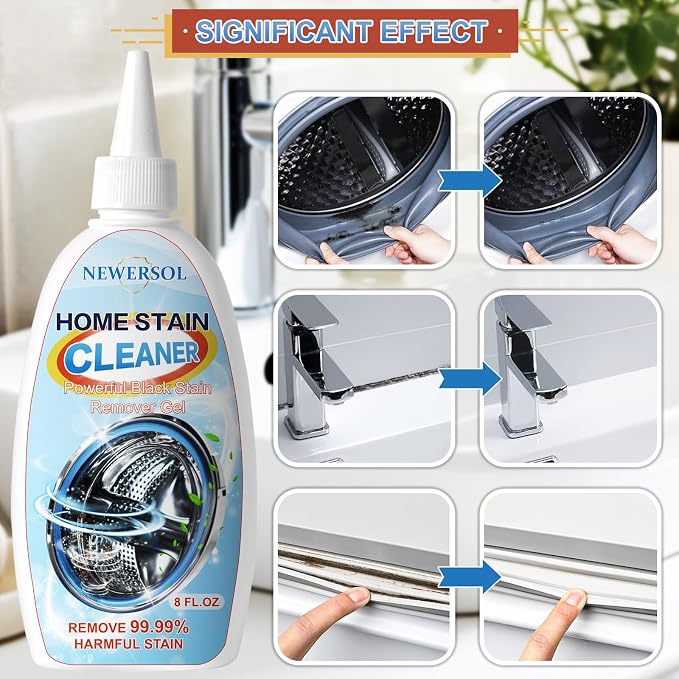 Black Stain Remover Gel, Washing Machine Cleaner, Grout Cleaner 2-Pack | Household Cleaner for Washer Gaskets Refrigerator Door Seal Sink Showers Bathroom Floor Tile, Thick Gel Clings