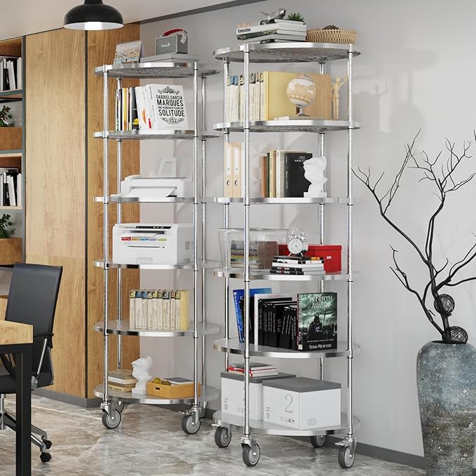 6 Tier NSF Metal Shelf Round Corner Wire Shelving Unit, 2400lbs Capacity Heavy Duty Adjustable Storage Rack with Shelf Liners for Kitchen Garage Office Etc Room Corner, 85.5"H x 30"L x 30"D - Chrome