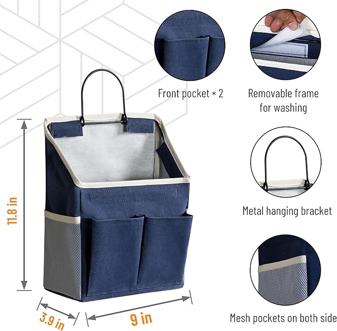 2pcs Wall Hanging Storage Bag, Small Door Closet Linen Fabric Pockets Organizer, Waterproof Multi Functional for Living Room Bedroom Bathroom Kitchen RV Camper with Hooks All Navy