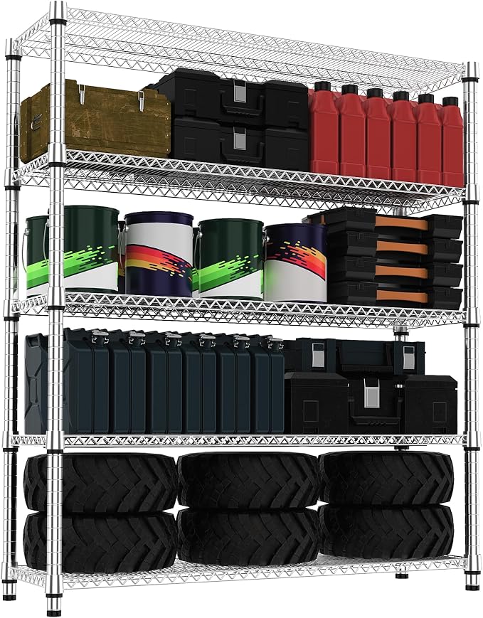 M MZG 5 Tiers Shelf 3300 lbs Steel Storage Shelving Utility Shelving Unit Steel Organizer Wire Rack for Home,Kitchen,Office,Garage Chrome 17.7" D x 59.1" W x 70.3" H