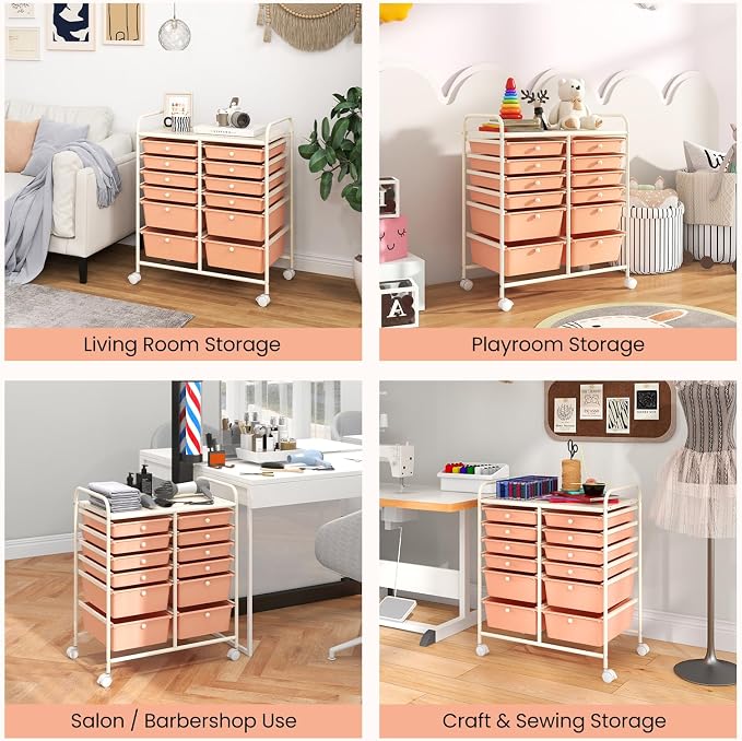 BECOMFORT 12-Drawer Rolling Cart with Drawers, Storage Cart on Wheels, Teacher Classroom Organizers with Metal Frame, Mobile Craft Cart, Trolley Utility Cart for School Office Play Room
