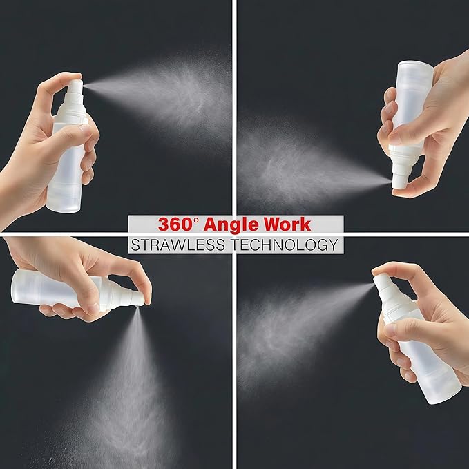 360° Angle Work - Small Spray Bottle | 1.7oz/50ml - Mini Spray Bottle - TSA Approved Travel Bottle | Portable Refillable Leak Proof | For Perfume Toner Hair spray Facial Moisturizing | 1.7oz/50ml-PK 2