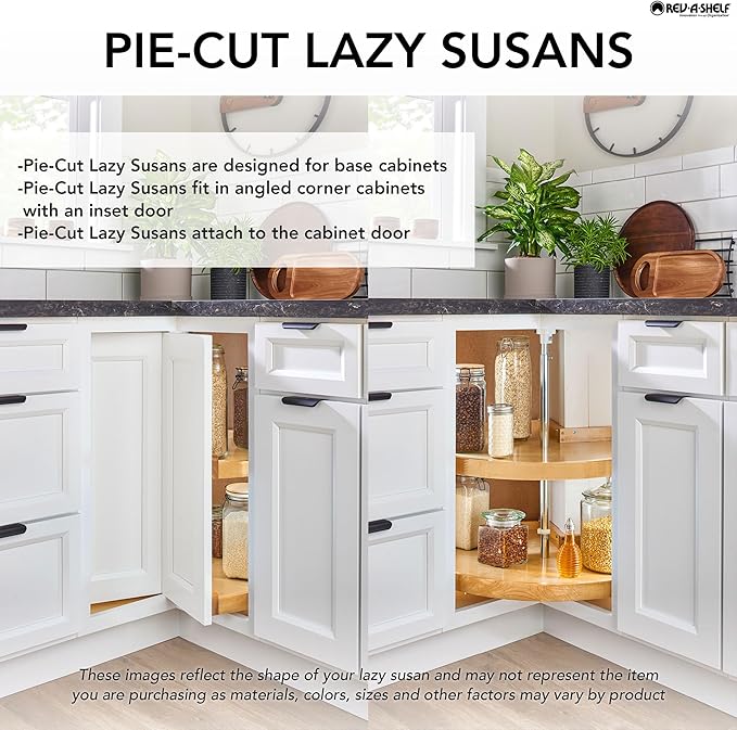 Rev-A-Shelf 2 Tier Pie-Cut Lazy Susan for Corner Base Cabinets, Plastic, 24" Double Shelf Swivel Kitchen Spice/Can Organizer, 24" W x 14" D x 26" H, White, 6942-24-11-52